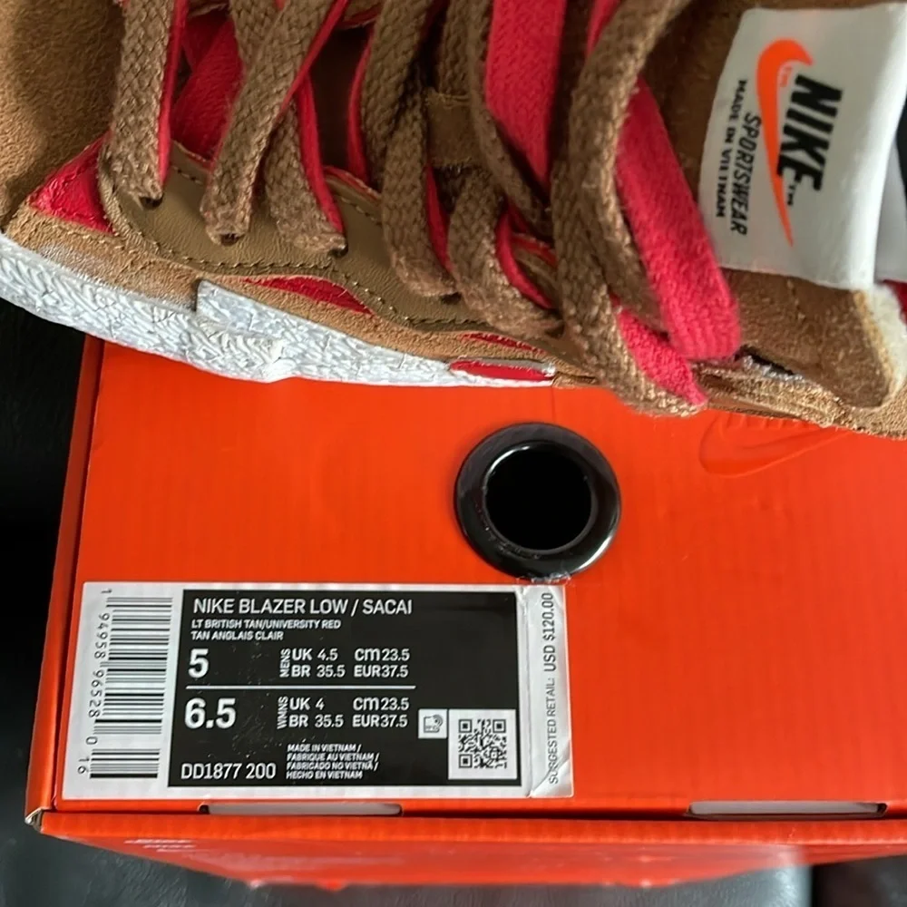 Nike Sacai Blazer Sneakers Men Size 5 LowRider Brown Red - Picture 4 of 11